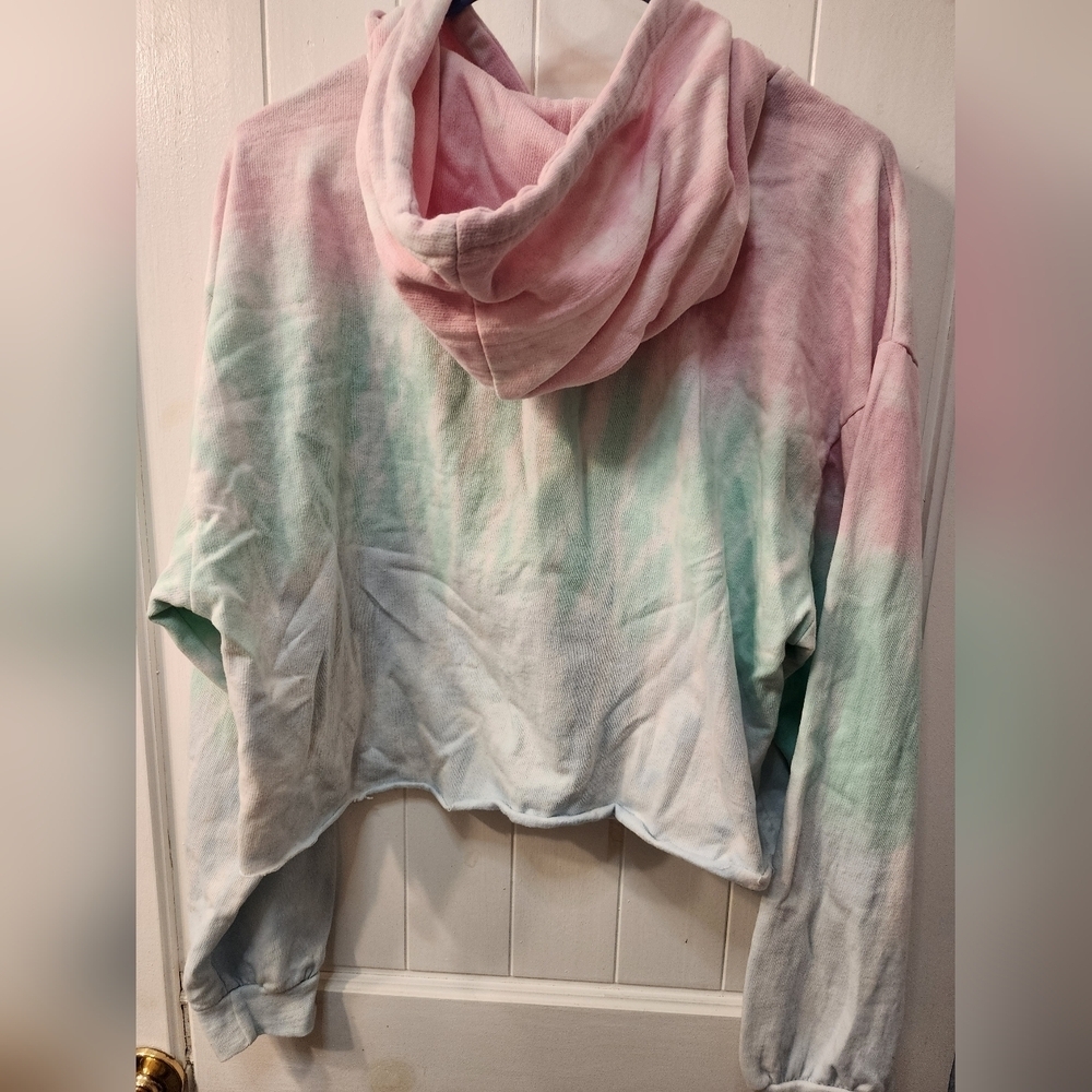 AC/DC pink, greennand blue tie dye cropped pullover hoodie. Size L - Picture 3 of 5